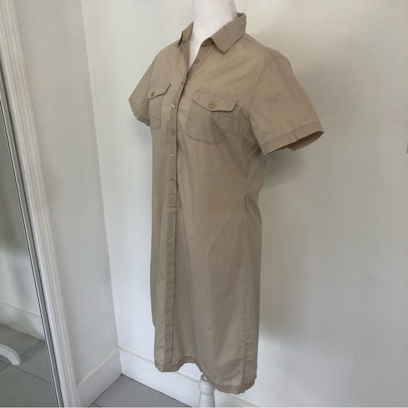 PATPRIMO Women’s Beige 1/2 Button Up Short Sleeve Midi Dress Sz 8 - Picture 3 of 10